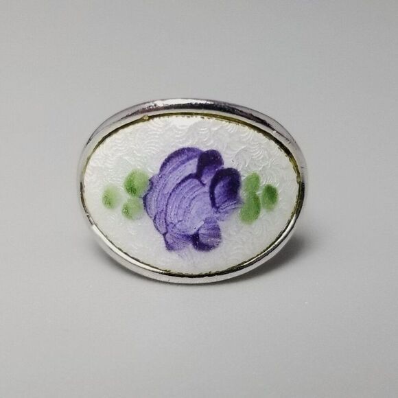 Vintage Sarah Coventry Purple Enamel Flower Ring, Silver Tone Adjustable Band - Picture 1 of 9